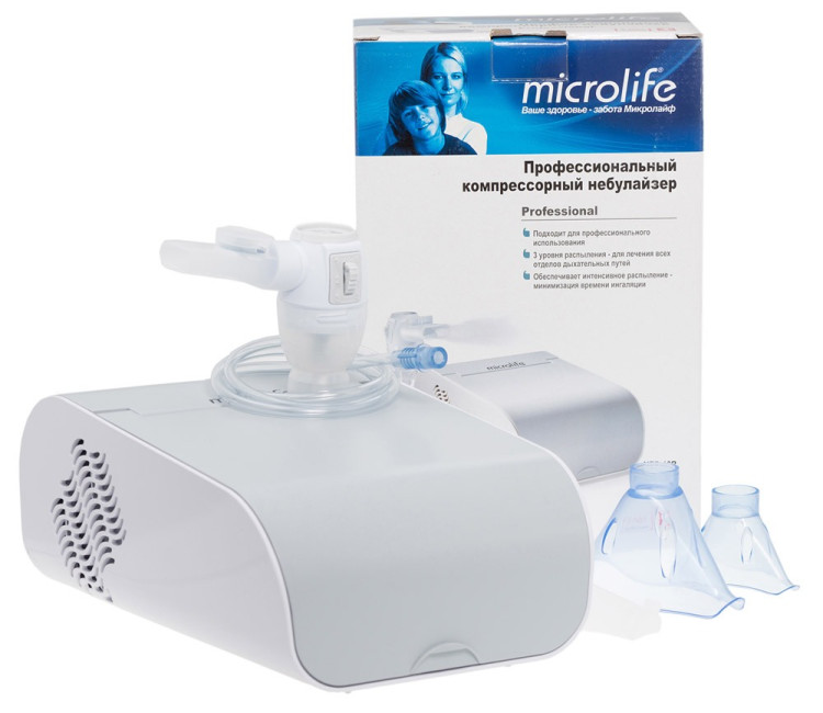 Ингалятор компрессорный Microlife / Микролайф, 3 режима ингаляции, 2 маски в наборе, беспрерывная работа, NEB 10