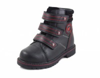 Ботинки Сурсил-Орто детские ортопедические зимние из кожи и замши с мехом, черные, A45-06
