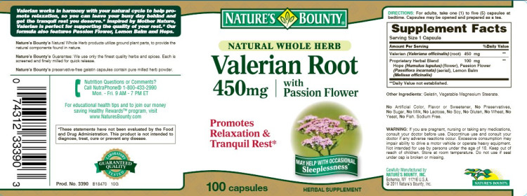 Корень валерианы Nature's bounty снимает раздражение и нервное напряжение, 450мг, 100шт