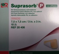 Повязка Suprasorb P (Супрасорб П) неклейкая полиуретановая губчатая, 7.5х7.5см, 10шт, 20406