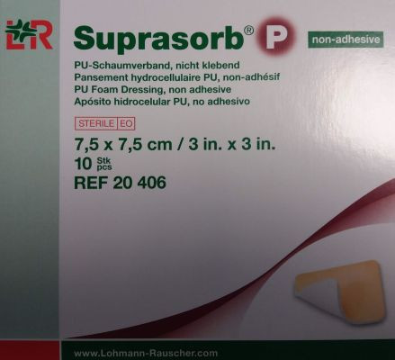 Повязка Suprasorb P (Супрасорб П) неклейкая полиуретановая губчатая, 7.5х7.5см, 20406