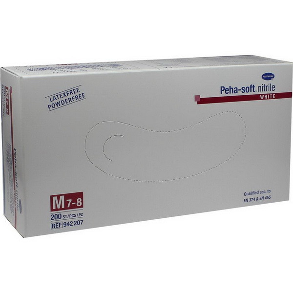 Перчатки медицинские Peha-soft nitrile white, диагностические, нитрил, без пудры, М, 100 шт, 942217
