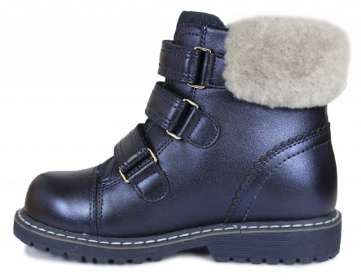Ботинки для девочек Сурсил-Орто ортопедические зимние кожаные с меховой стелькой и нескользящей подошвой, синие, A45-099