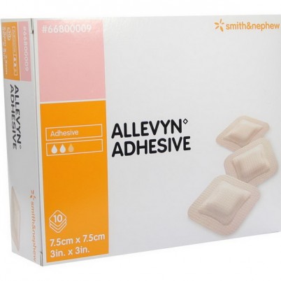 Повязка Allevyn Adhesive абсорбирующая губчатая с самоклеющейся гипоаллергенной полоской, 7.5х7.5см, 10шт, 66000043