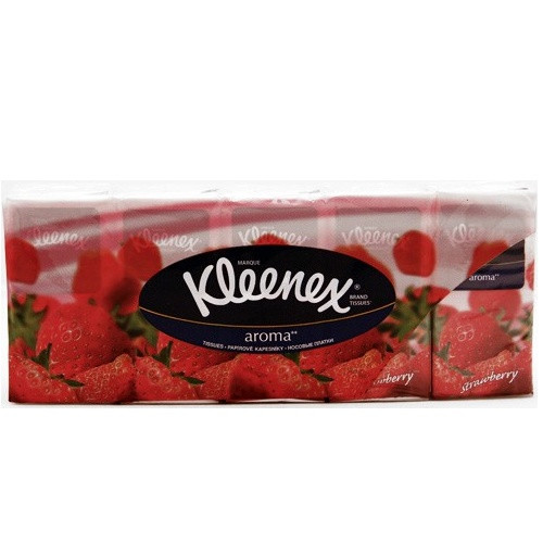 Платки носовые бумажные Клинекс / Kleenex для взрослых и детей, с ароматом клубники, ультрамягкий, 10 х 10шт
