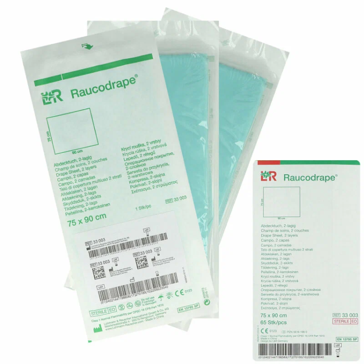 Простыня операционная Raucodrape (Раукодрейп) стерильная двухслойная влагонепроницаемая, размер 75х90см, 33003