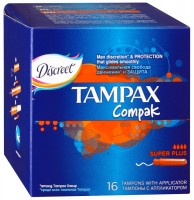 Тампоны с гладким аппликатором Tampax Компак Супер Плюс, гигиеническое средство, для очень обильных выделений, 16 штук