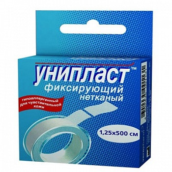 Лейкопластырь фиксирующий Унипласт гипоаллергенный на нетканной основе, 1.25 х500см, 24156