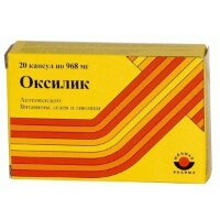 Комплекс Оксилик обеспечивает антиоксидантную защиту организма, содержит витамины C 300мг, E 36мг, Селен, 968мг, 20шт