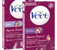 Полоски для депиляции лица Veet / Вит восковые, с ароматом бархатной розы, удаляют волосы, упаковка 18 шт